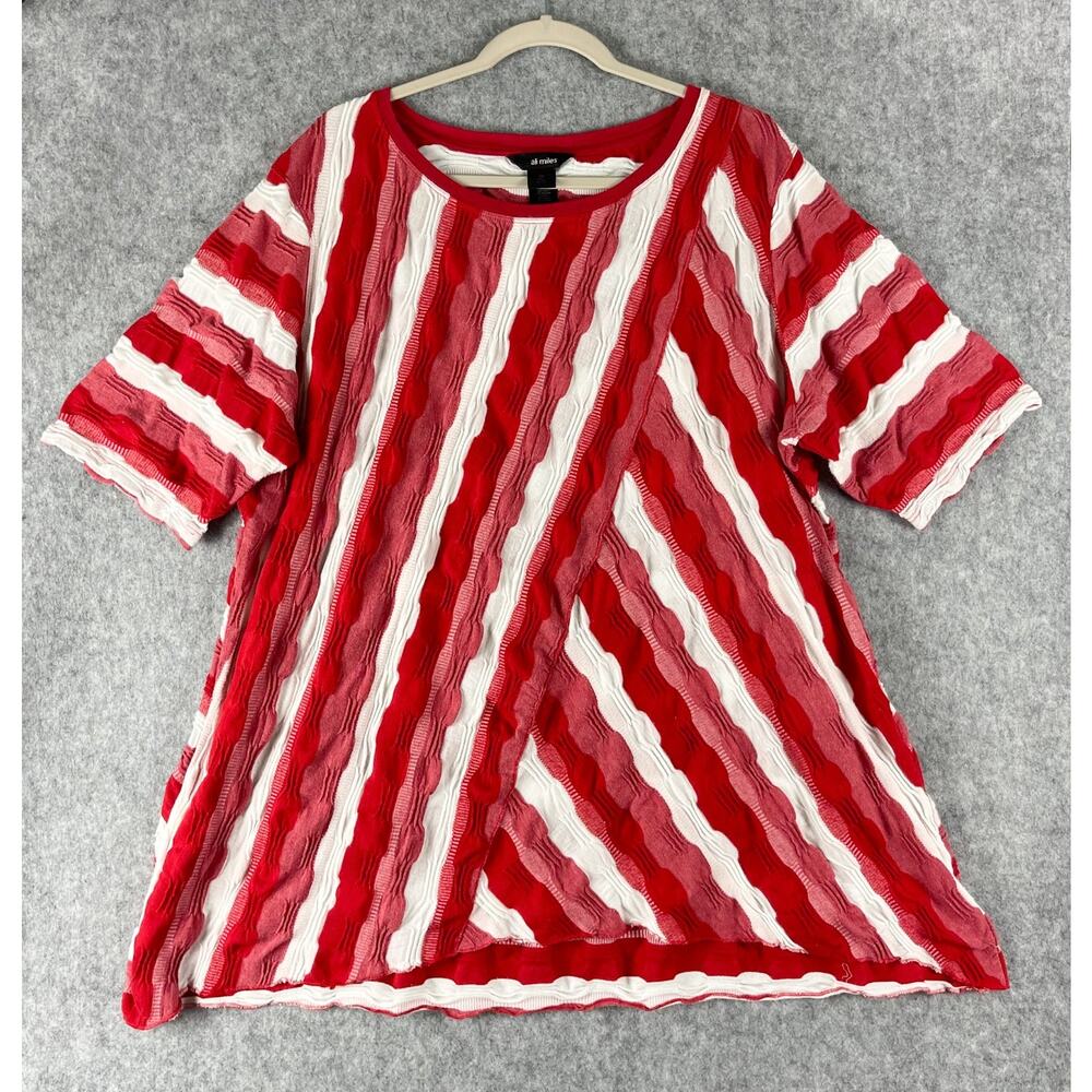 Ali Miles Tunic Top‎ Womens 2X Striped Textured Crinkle Stretch Artsy Lagenlook
